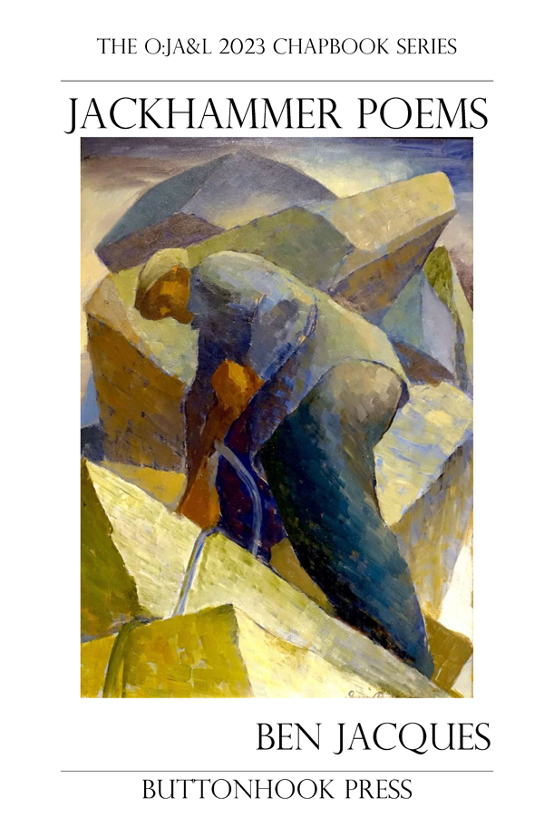 Ben Jacques, Jackhammer Poems front cover showing an illustration of a man harvesting ice