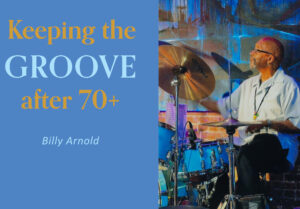 Title with photo of the author, Billy Arnold, playing the drums